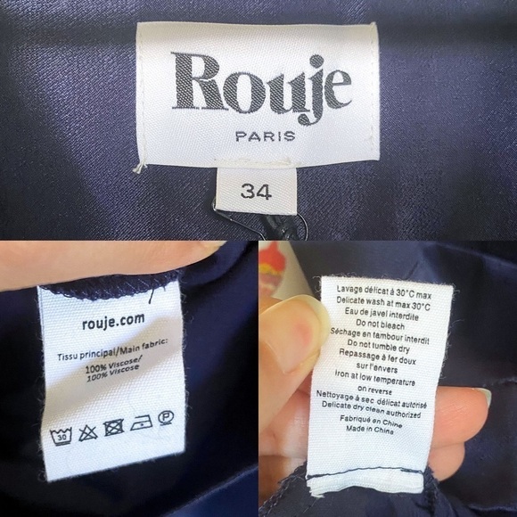Rouje Jumpsuit Line Satin Buttoned Puff-Sleeve Navy Wedding Marine 34 NWT - Picture 7 of 10
